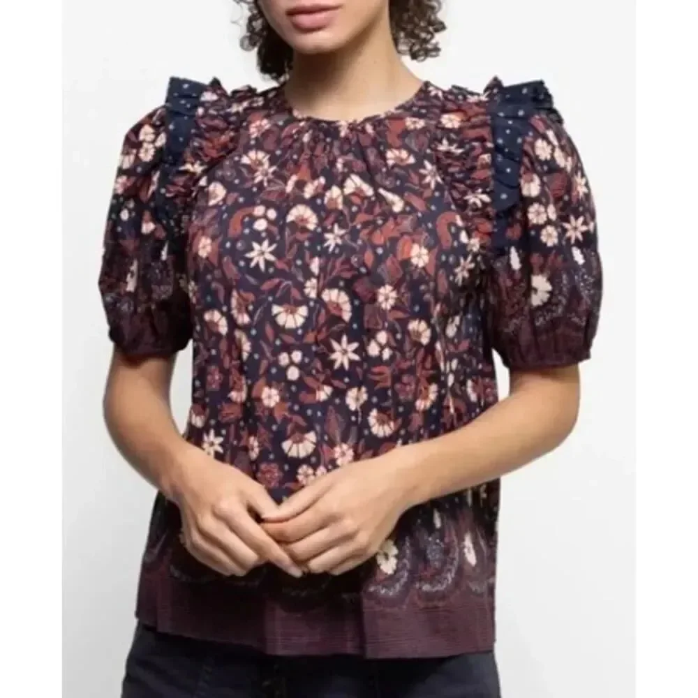 Ulla Johnson Arbor Ruffled Top in Midnight Print Women’s Sz. 6